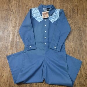 Knuckleheads Blue Color Half Snap Button Up Long Sleeve Collared Overall